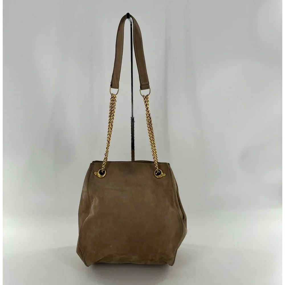 Rare De Vecchi Hamilton Hodge Shoulder Bag Nubuck Leather Gold Chain Strap Taupe
